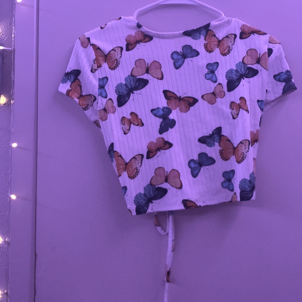 simple cute butterfly white shirt with very beautiful colors